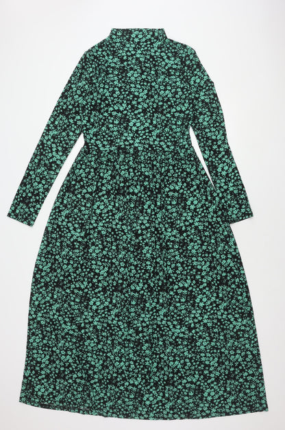 Pieces Women's Black Green Floral Dress M