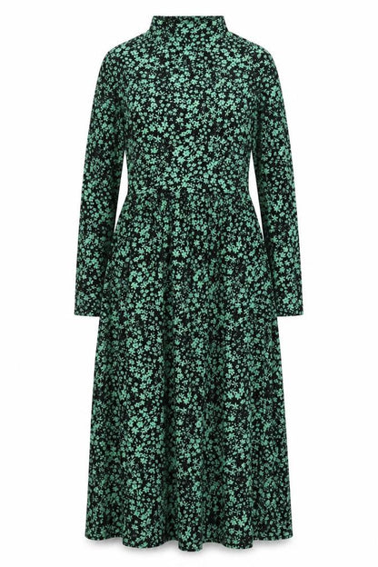 Pieces Women's Black Green Floral Dress M