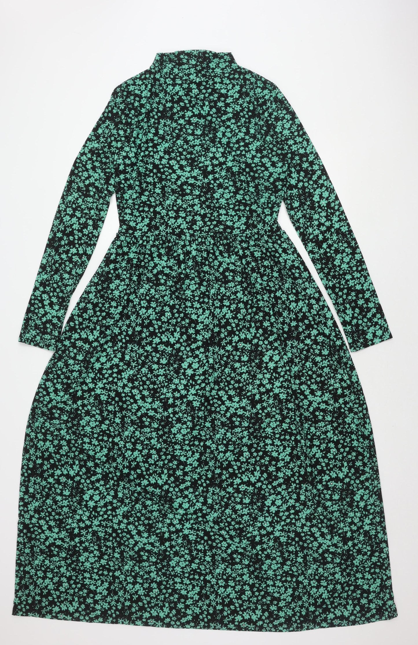 Pieces Women's Black Green Floral Dress M
