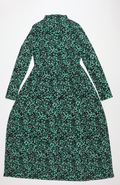 Pieces Women's Black Green Floral Dress M