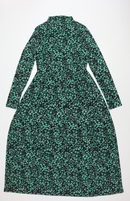 Pieces Women's Black Green Floral Dress M