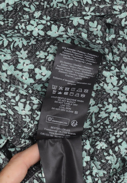 Pieces Women's Black Green Floral Dress M