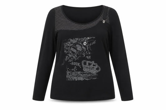 Mellem Women's Black Long Sleeve Scoop Neck Top