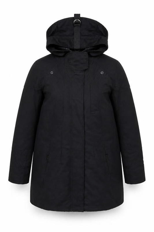 Front view of Zara unisex black polyester hooded jacket s