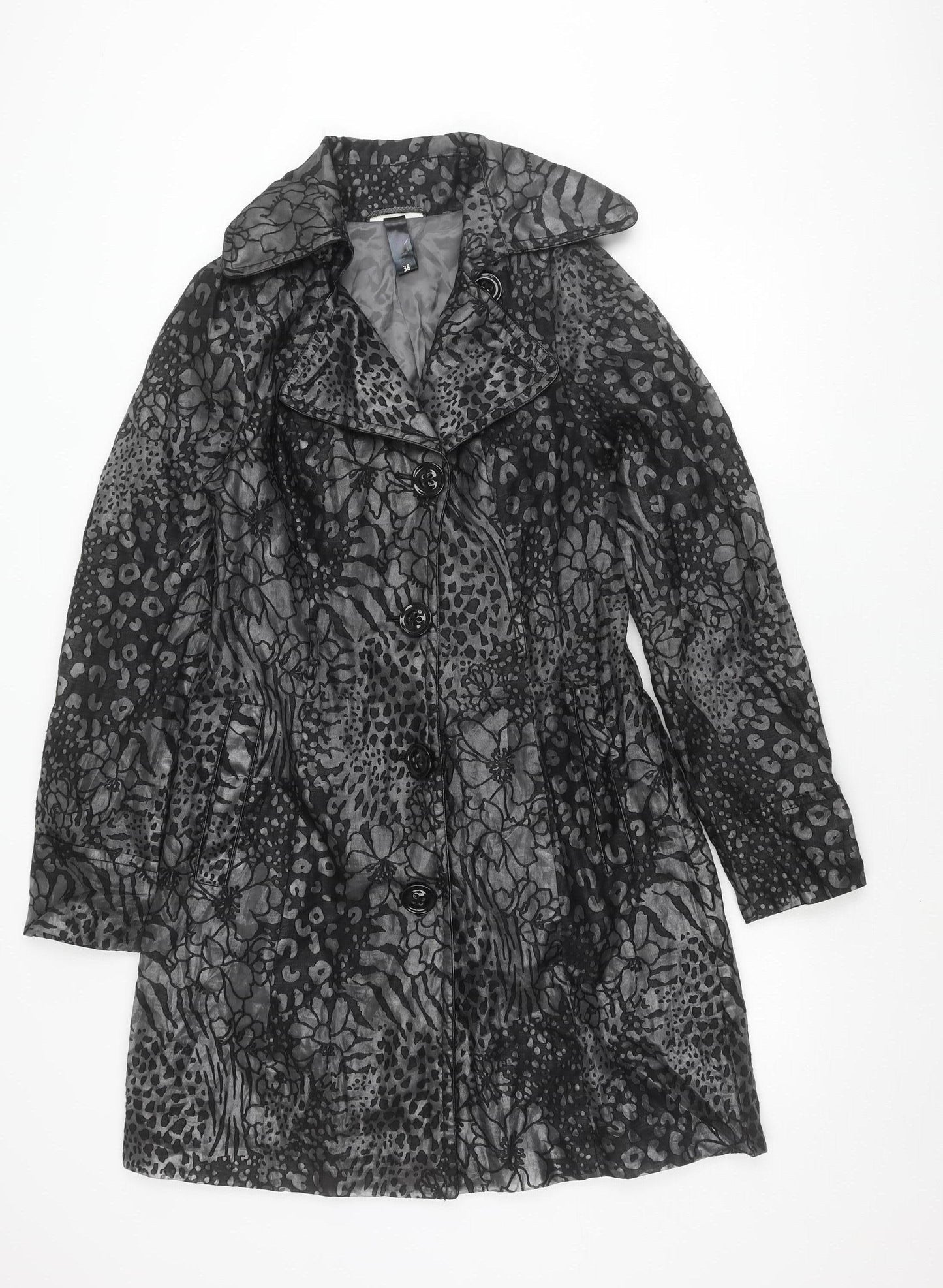 Spoom Women's Black Floral Print Coat Size 10