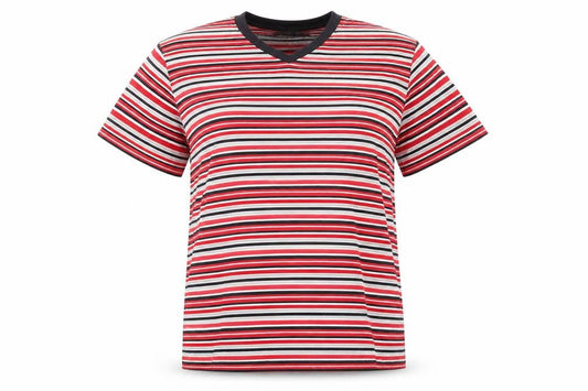 Front view of Armando unisex multicoloured striped v-neck t-shirt l