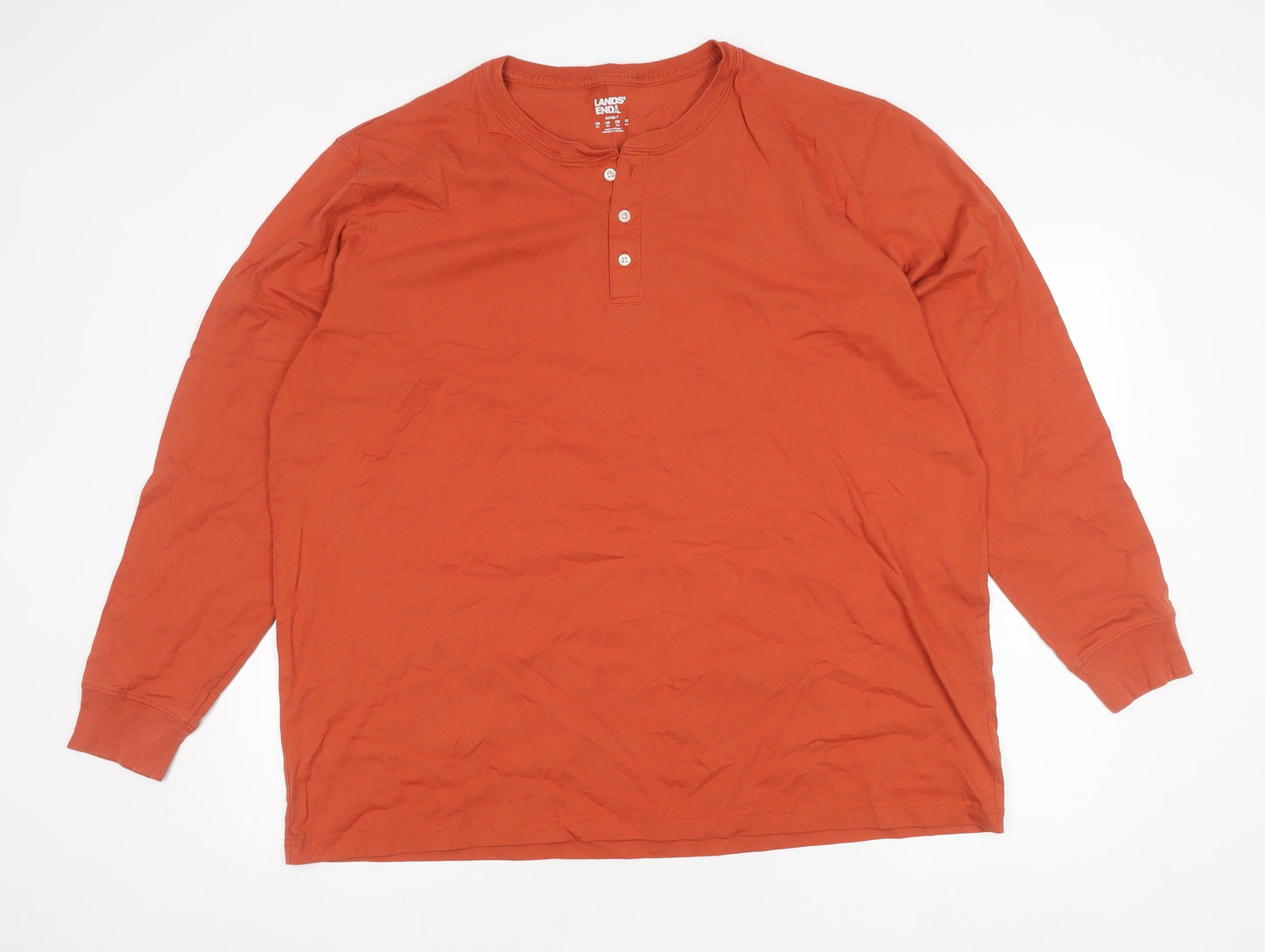 Lands' End Men's Orange Henley Long Sleeve T-Shirt 2XL