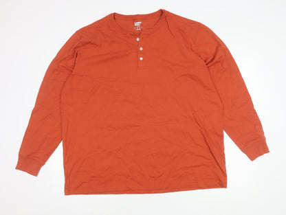 Lands' End Men's Orange Henley Long Sleeve T-Shirt 2XL