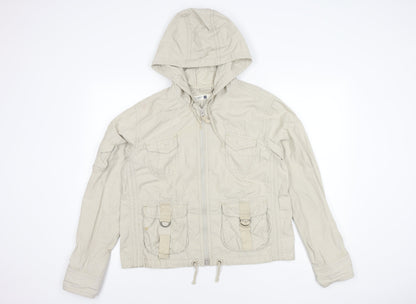 GAP Women's Beige Cotton Jacket, M, Hooded Zip Casual