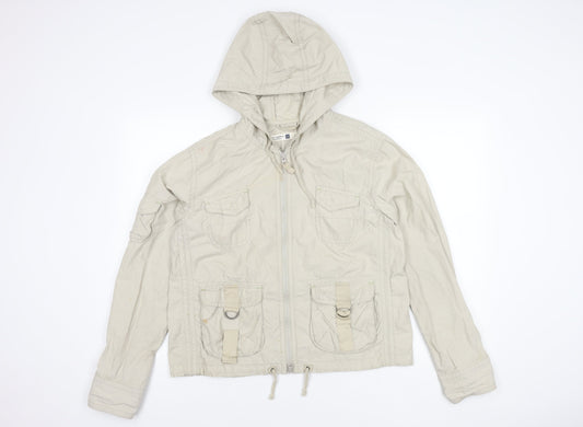 GAP Women's Beige Cotton Jacket, M, Hooded Zip Casual