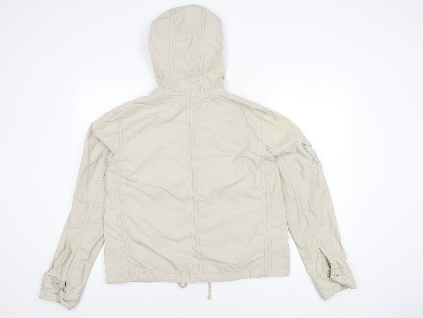 GAP Women's Beige Cotton Jacket, M, Hooded Zip Casual