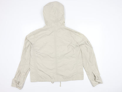GAP Women's Beige Cotton Jacket, M, Hooded Zip Casual