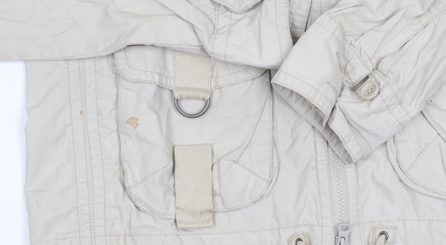 GAP Women's Beige Cotton Jacket, M, Hooded Zip Casual