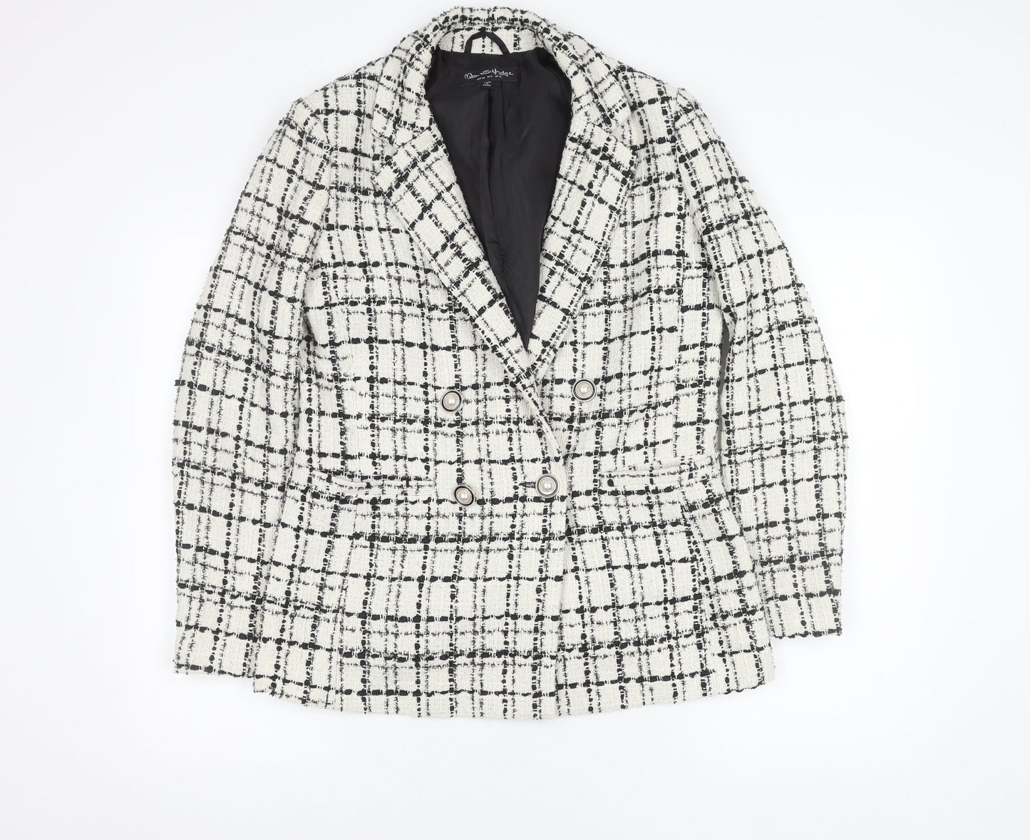Miss Selfridge Women's White Checked Blazer, Size 10, Bouclé