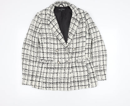 Miss Selfridge Women's White Checked Blazer, Size 10, Bouclé