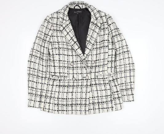 Miss Selfridge Women's White Checked Blazer, Size 10, Bouclé
