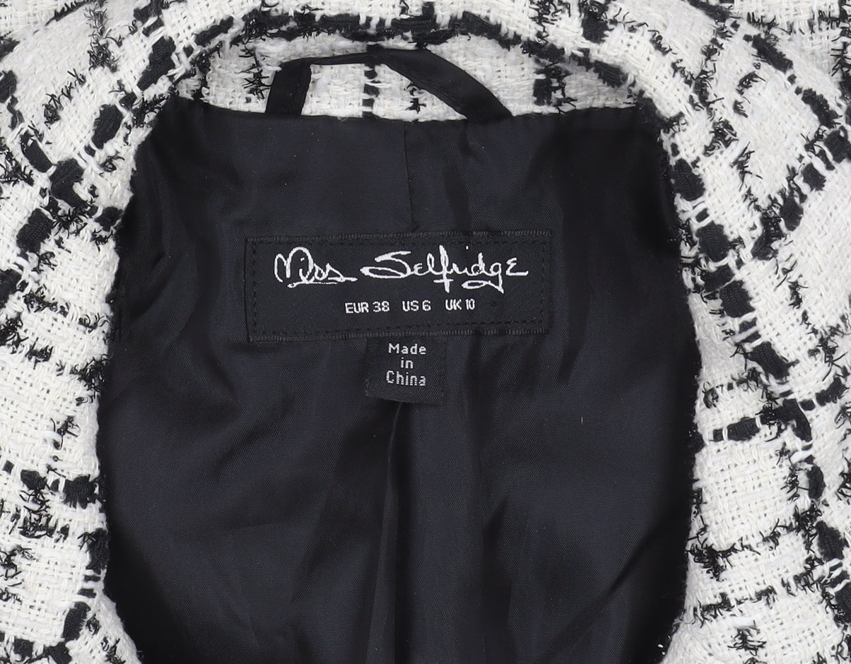 Miss Selfridge Women's White Checked Blazer, Size 10, Bouclé