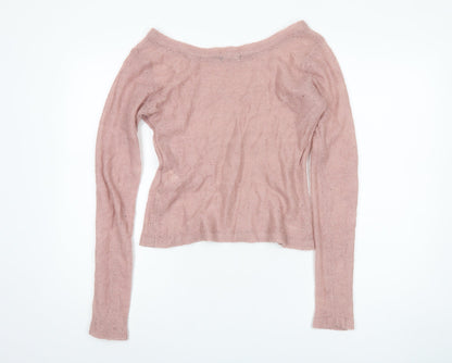 VILA Clothes Women's Pink Boat Neck Jumper L