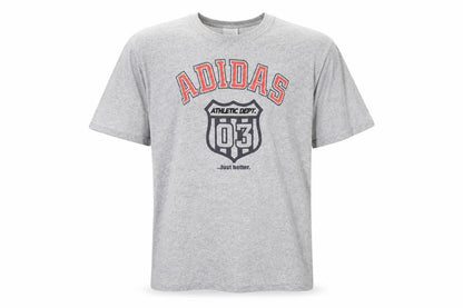 Front view of Adidas Men's Grey Graphic Print T-Shirt, XL, Sports Style