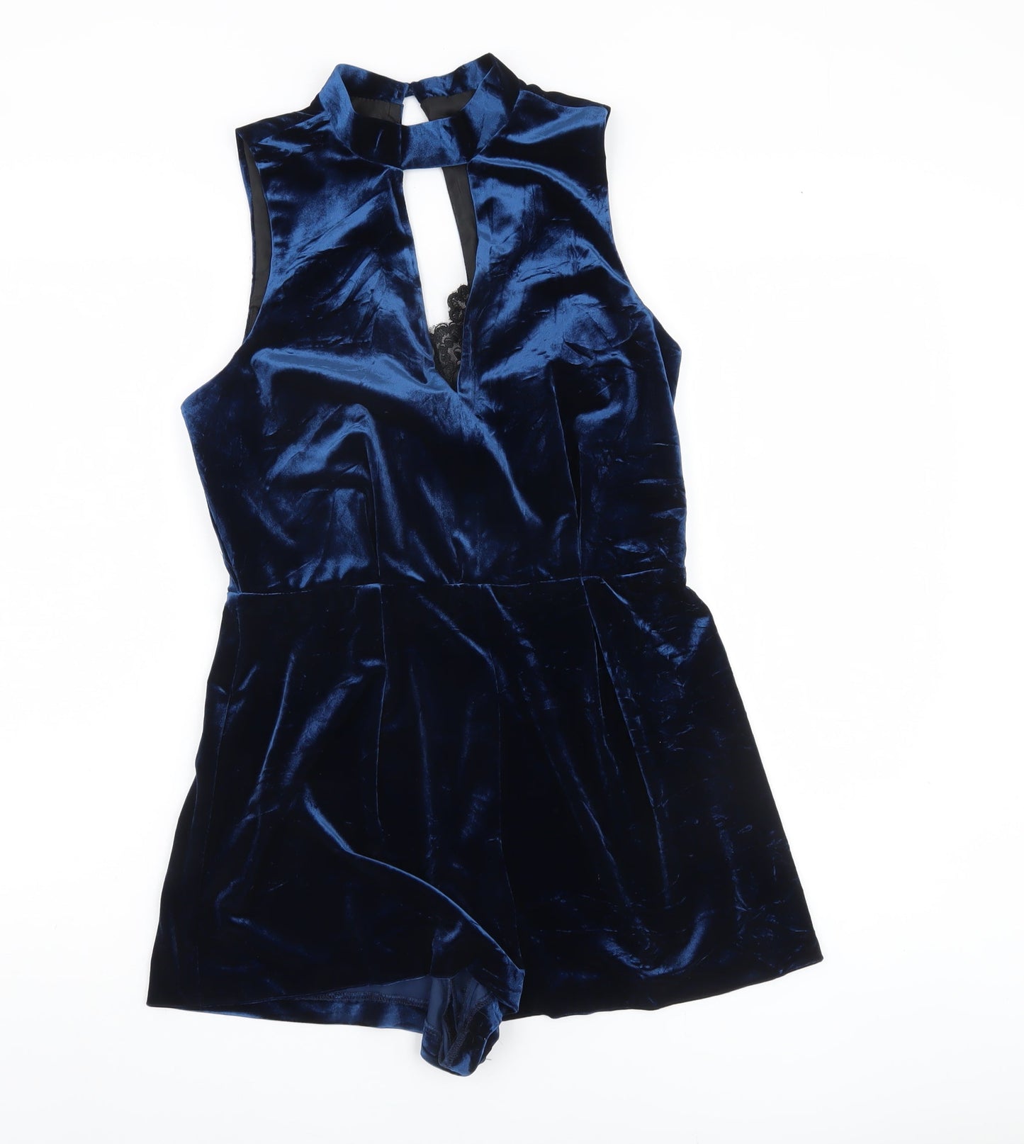 Topshop Women's Blue Velvet Playsuit, Size 12