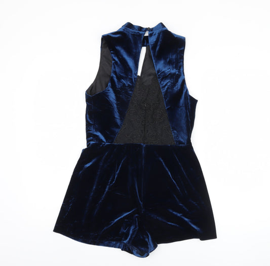Topshop Women's Blue Velvet Playsuit, Size 12
