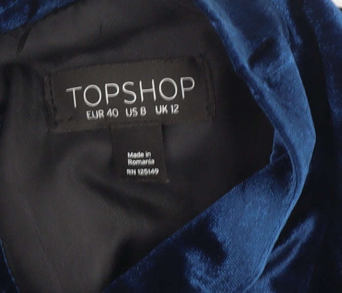 Topshop Women's Blue Velvet Playsuit, Size 12