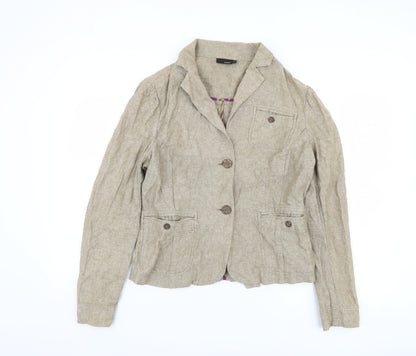 Next Women Beige Blazer, Size 14, Linen-Blend, Casual