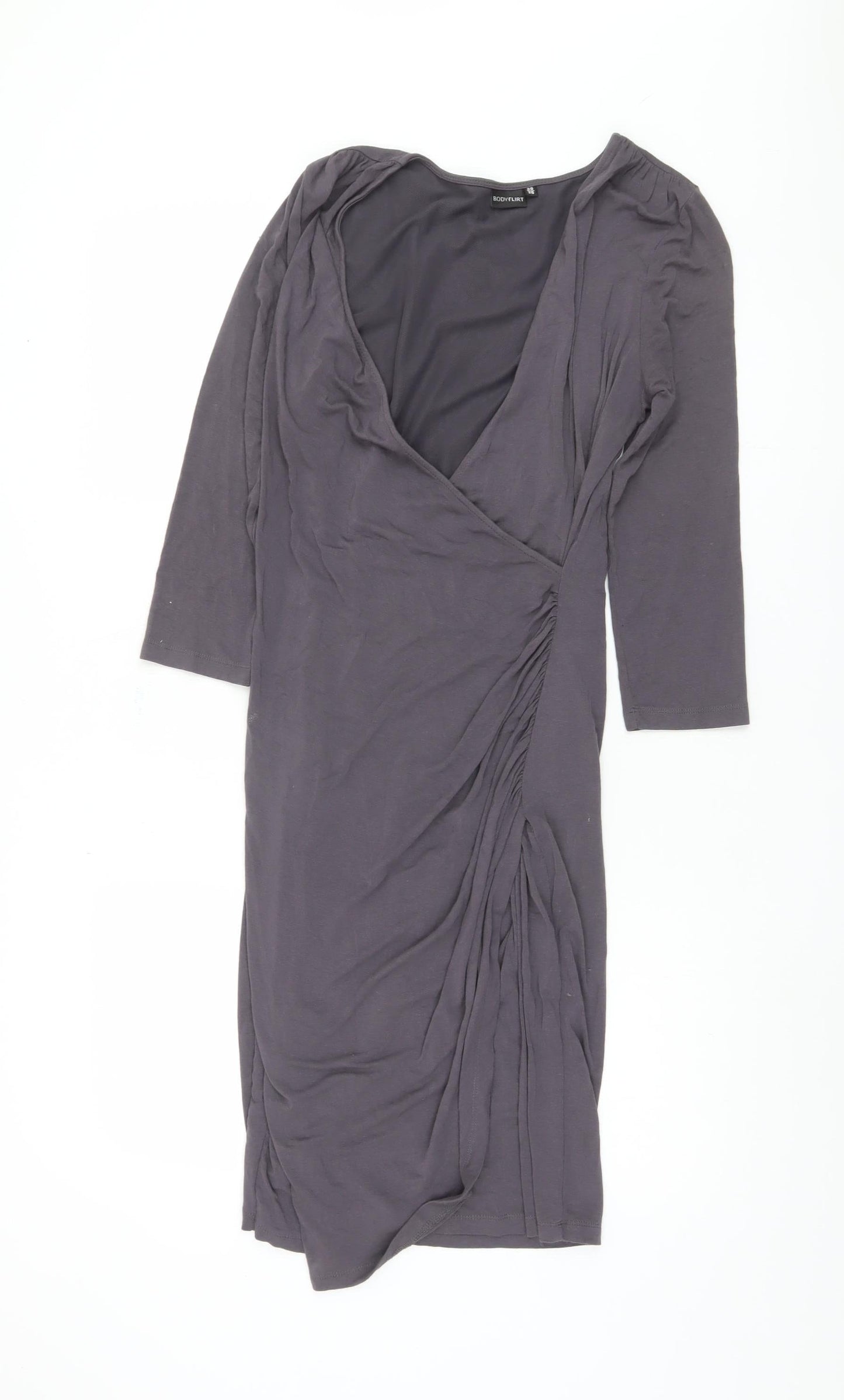 Bodyflirt Women Grey Ruched V-Neck Dress Size 8