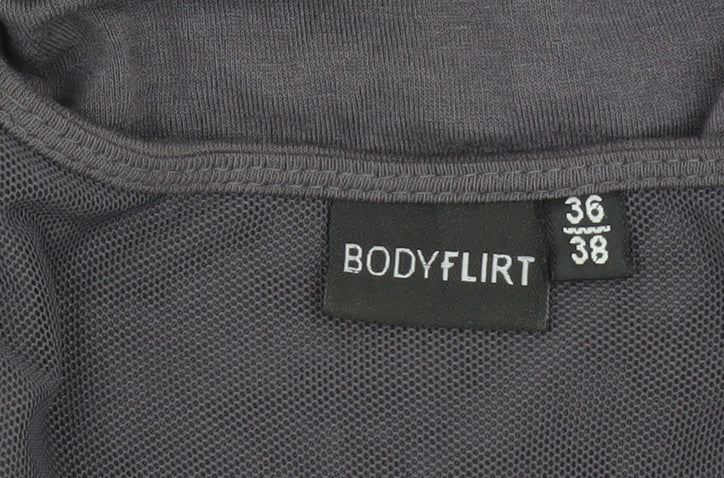 Bodyflirt Women Grey Ruched V-Neck Dress Size 8