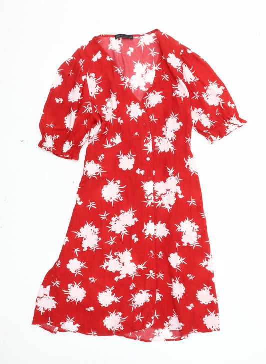 Marks and Spencer Women's Red Floral Dress Size 12