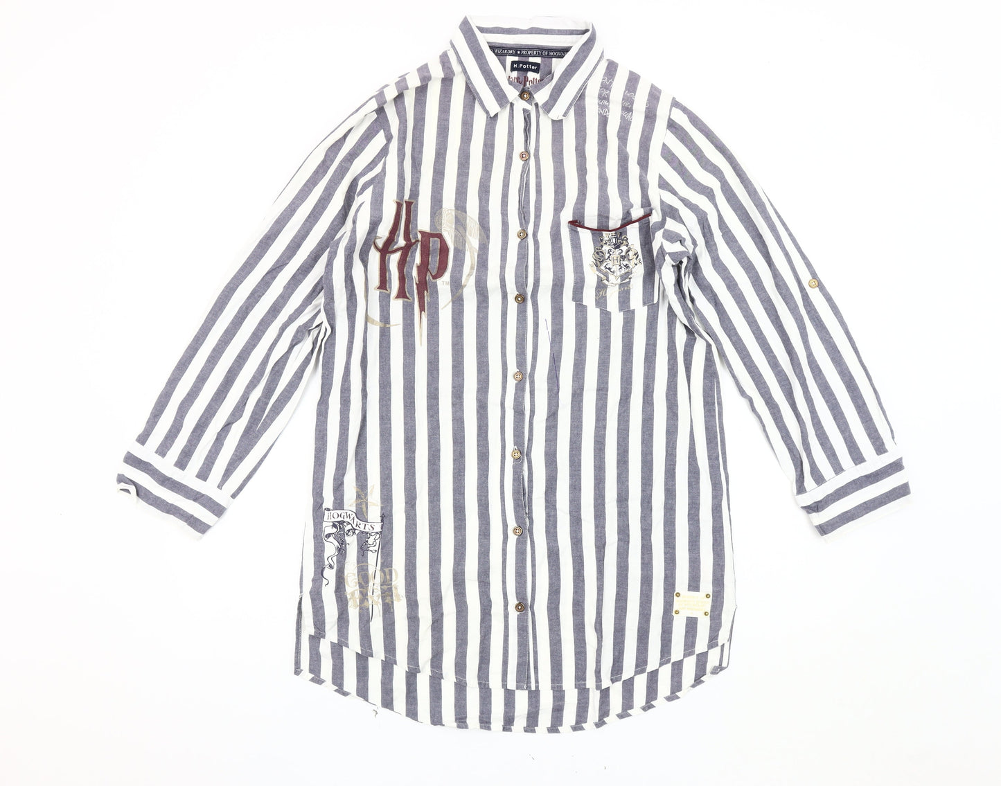 H. Potter Women's Grey Striped Nightshirt - Size 10-12