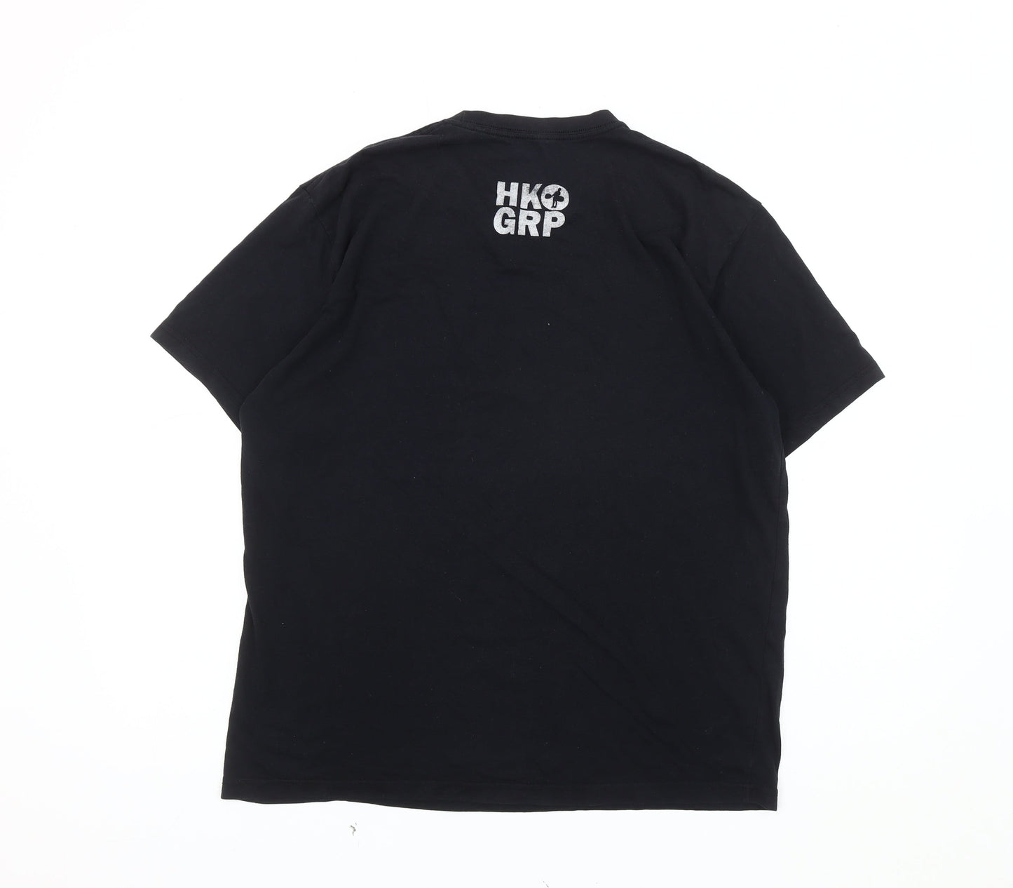 HG Men's Black Sports Graphic T-Shirt, Size L, Cotton Crew Neck