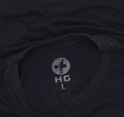 HG Men's Black Sports Graphic T-Shirt, Size L, Cotton Crew Neck