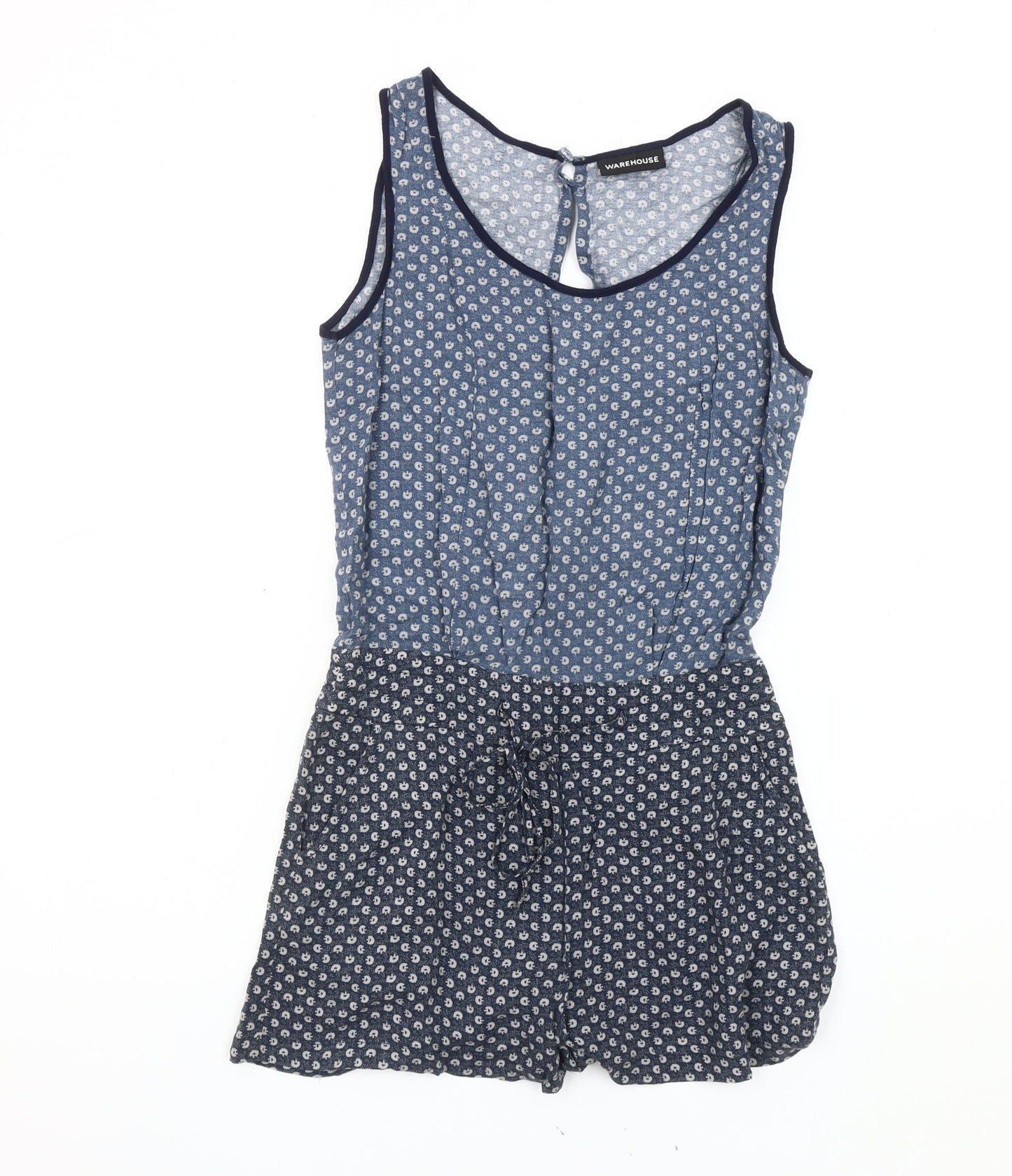 Warehouse Women's Blue Animal Print Playsuit, Size 6