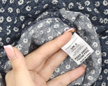 Warehouse Women's Blue Animal Print Playsuit, Size 6