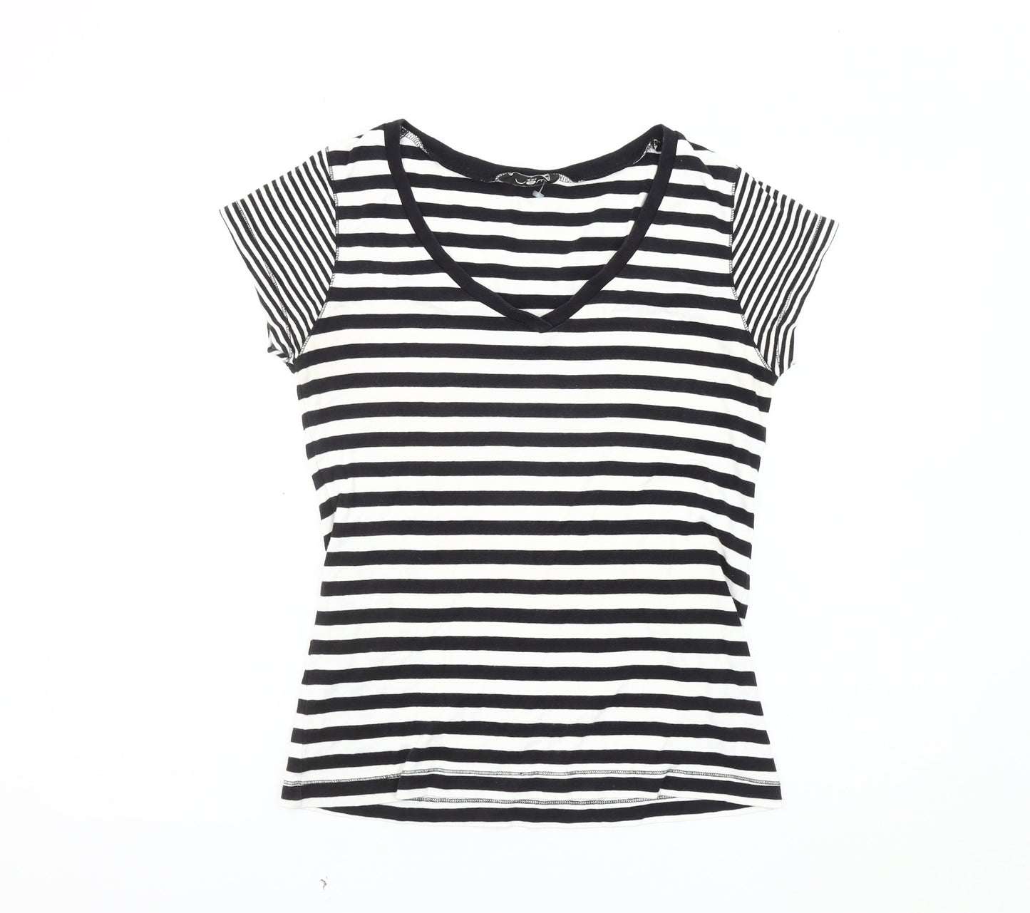 New Look Women's Black Striped V-Neck T-Shirt Size 18