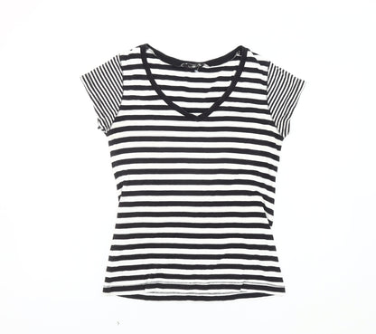 New Look Women's Black Striped V-Neck T-Shirt Size 18