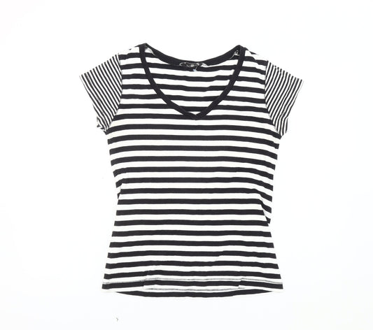 New Look Women's Black Striped V-Neck T-Shirt Size 18