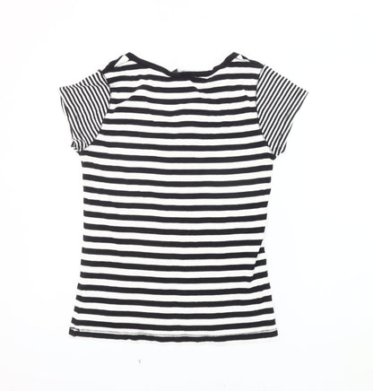 New Look Women's Black Striped V-Neck T-Shirt Size 18