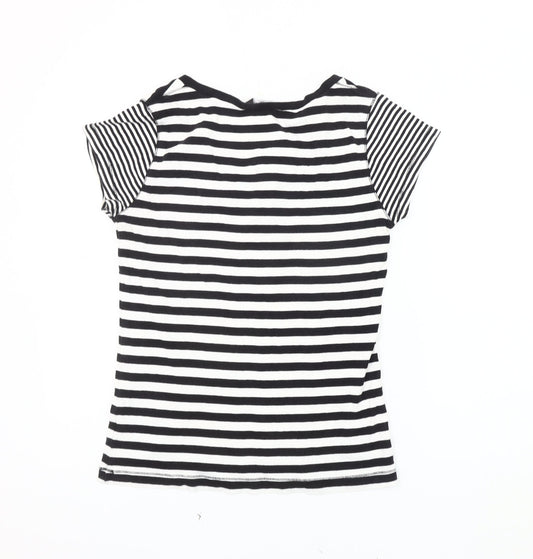New Look Women's Black Striped V-Neck T-Shirt Size 18