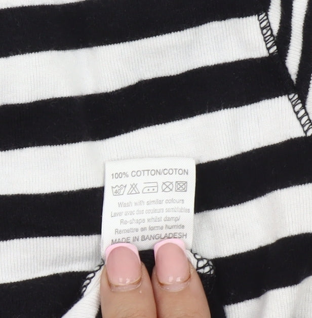 New Look Women's Black Striped V-Neck T-Shirt Size 18