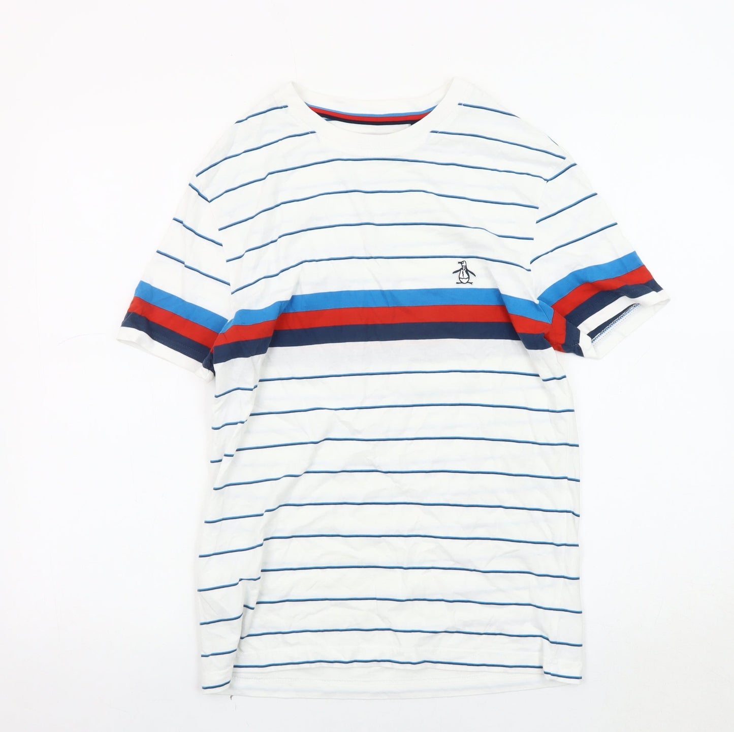 Original Penguin Men's White Striped T-Shirt, Size S