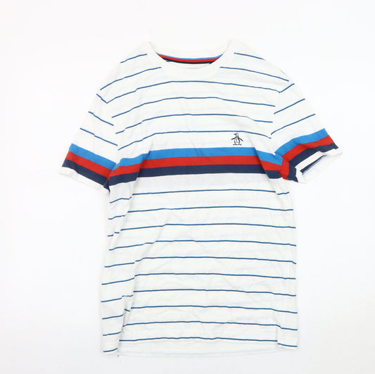 Original Penguin Men's White Striped T-Shirt, Size S