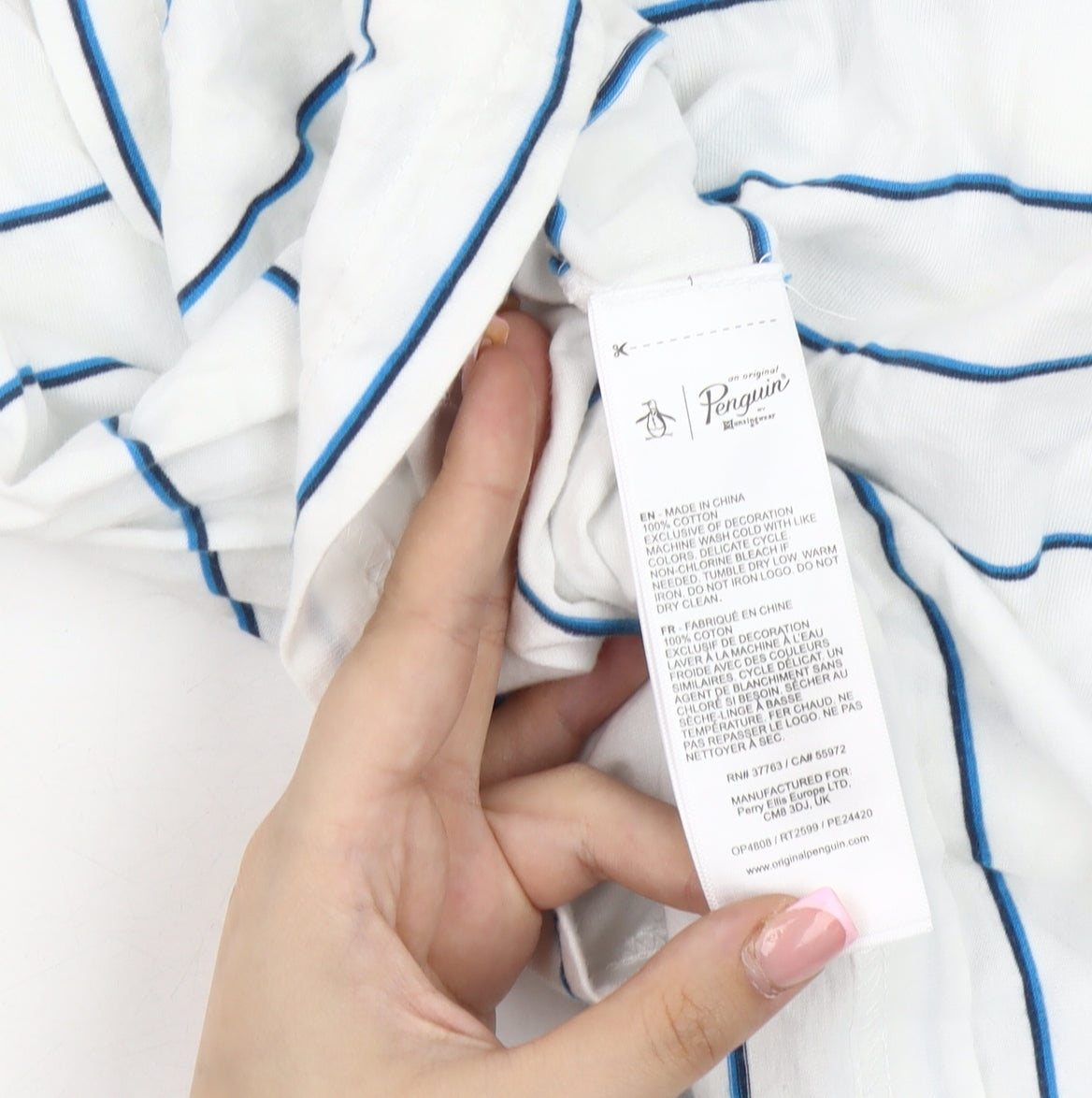 Original Penguin Men's White Striped T-Shirt, Size S