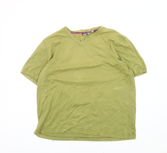 Ted Baker Men's Green V-Neck T-Shirt Size 5