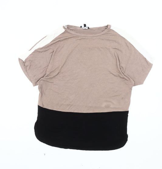 New Look Women's Colourblock Raglan Top, Beige/Black, Size 6