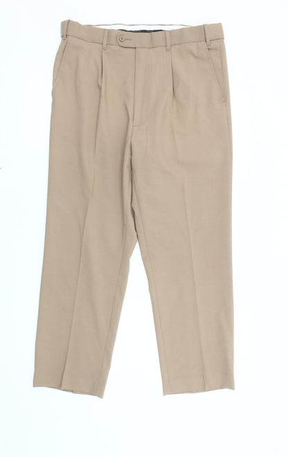 Peter Christian Men's Beige Wool Blend Trousers, Size 36, Pleated