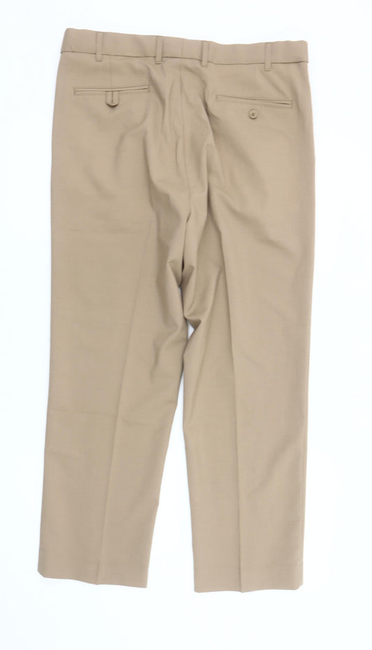 Peter Christian Men's Beige Wool Blend Trousers, Size 36, Pleated
