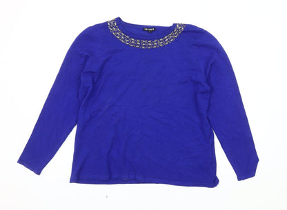 Casamia Women's Blue Pullover Jumper L Beaded Neck