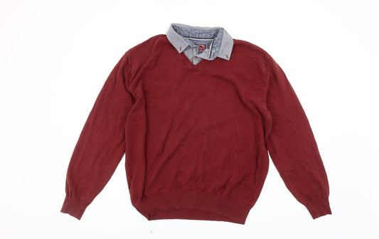 Next Men's Red Cotton V-Neck Jumper 2XL